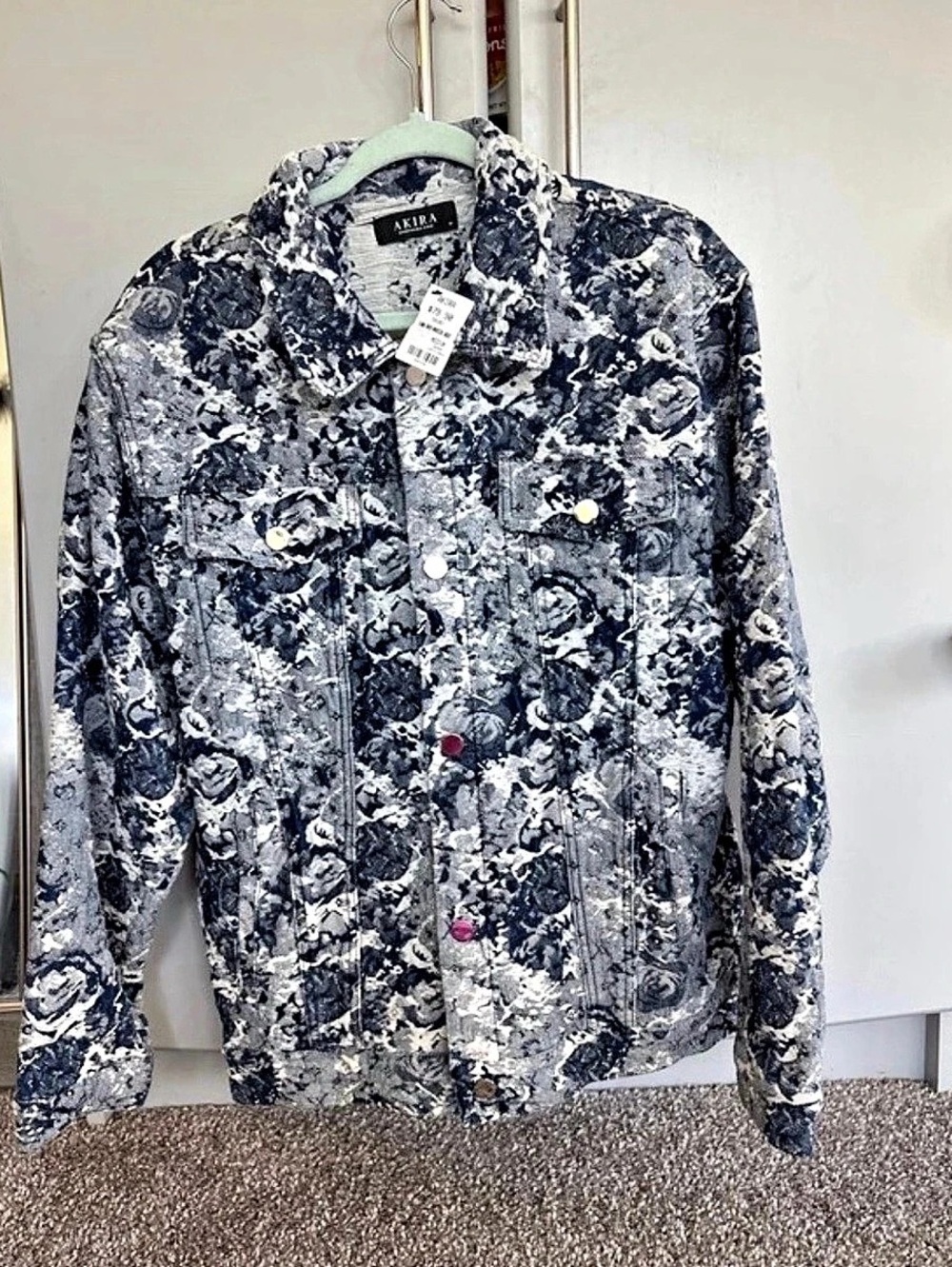 Akira Noir Gardens Textured Floral Denim Oversized Jacket